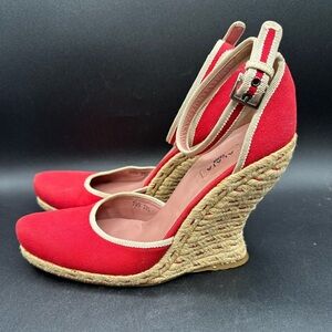 Azzedine Alaia Red Espadrille Wedge Size 38.5 Retail $785